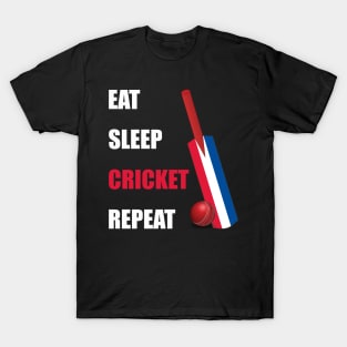 Eat Sleep Cricket Repeat Netherlands Flag Cricket Bat T-Shirt